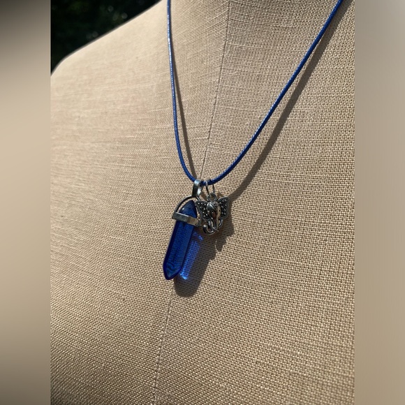 Handmade Cobalt Blue Resin Crystal Amulet Necklace & Elephant Charm - Picture 8 of 14